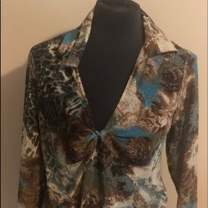 Sheer multi colored vee neck blouse from A line